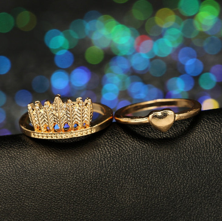 9PCS Midi Rings Set For Women Boho Detailed Metal Moon Feather Crown Dreamcatcher Knuckle Gold Color Ring Fashion Jewelry KB423