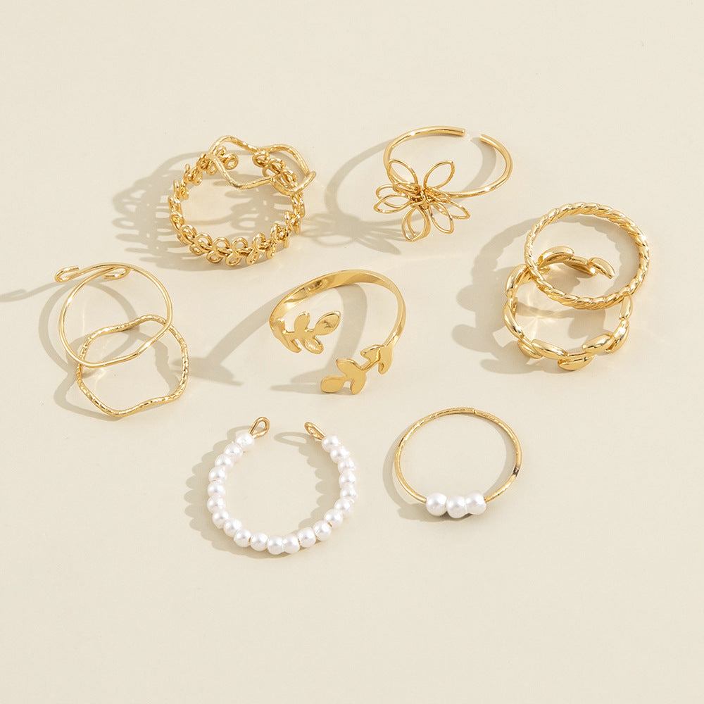 Golden Blossom & Pearl Ring Set