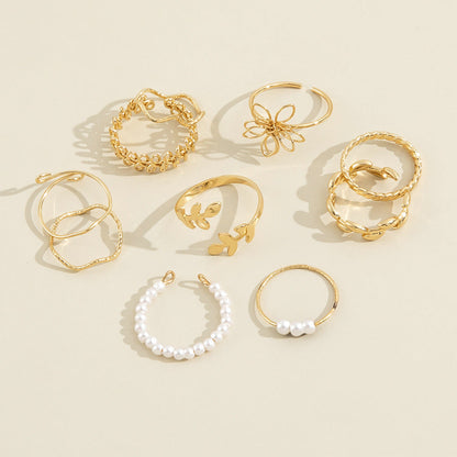 Golden Blossom & Pearl Ring Set