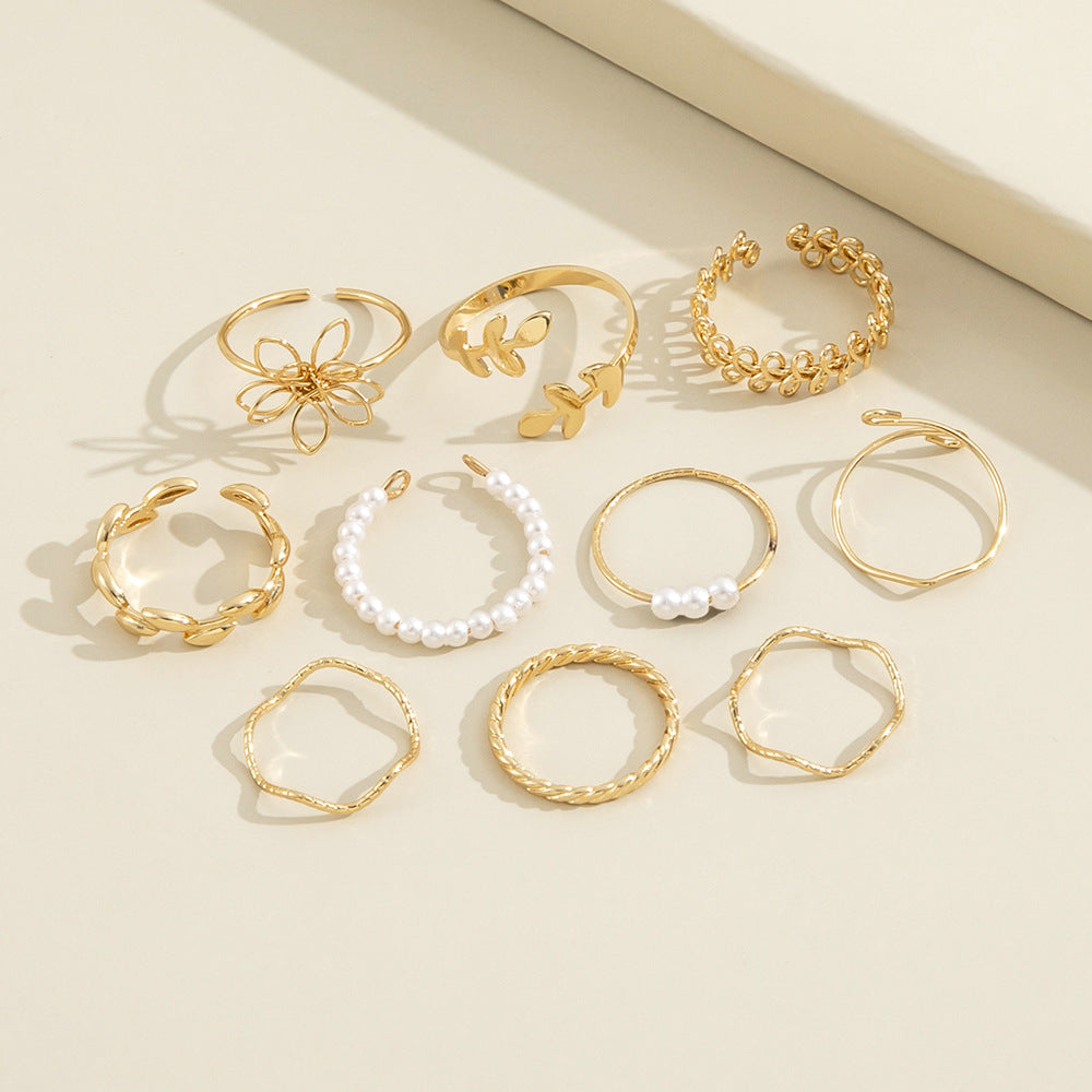 Golden Blossom & Pearl Ring Set
