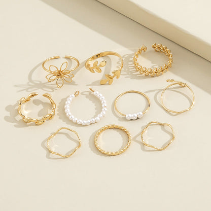 Golden Blossom & Pearl Ring Set