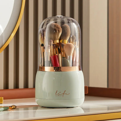 Makeup brush holder storage device with 360 degree rotation, dustproof makeup brush container, transparent acrylic cover, rotati