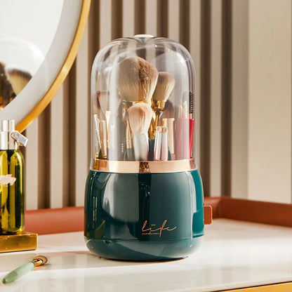 Makeup brush holder storage device with 360 degree rotation, dustproof makeup brush container, transparent acrylic cover, rotati