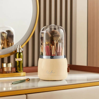 Makeup brush holder storage device with 360 degree rotation, dustproof makeup brush container, transparent acrylic cover, rotati