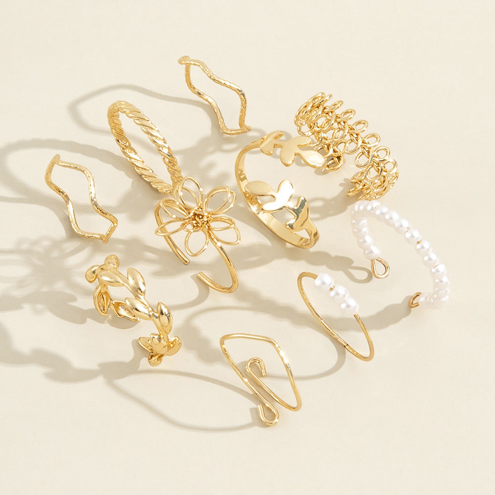 Golden Blossom & Pearl Ring Set