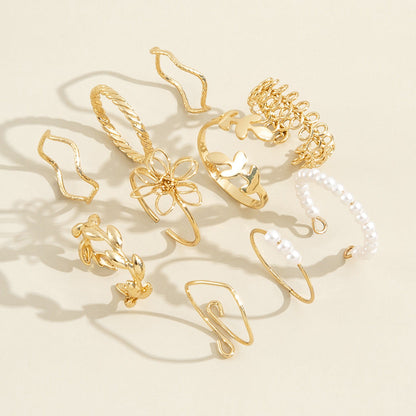 Golden Blossom & Pearl Ring Set